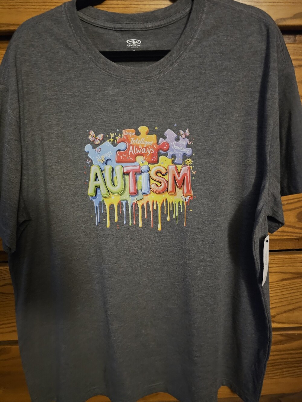 Athletic Works Gray Autism Puzzle Drip Graphic T‑ShirtNew Autism Tshirt XLarge